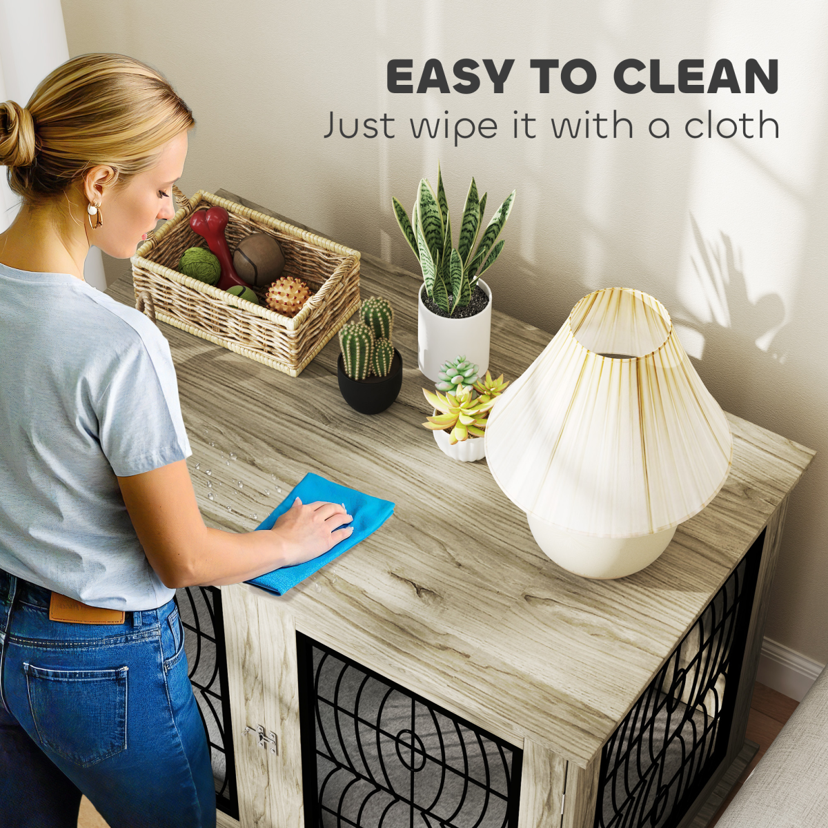 PawHut Dog Crate Furniture End Table for Extra Large Dogs with Cushion
