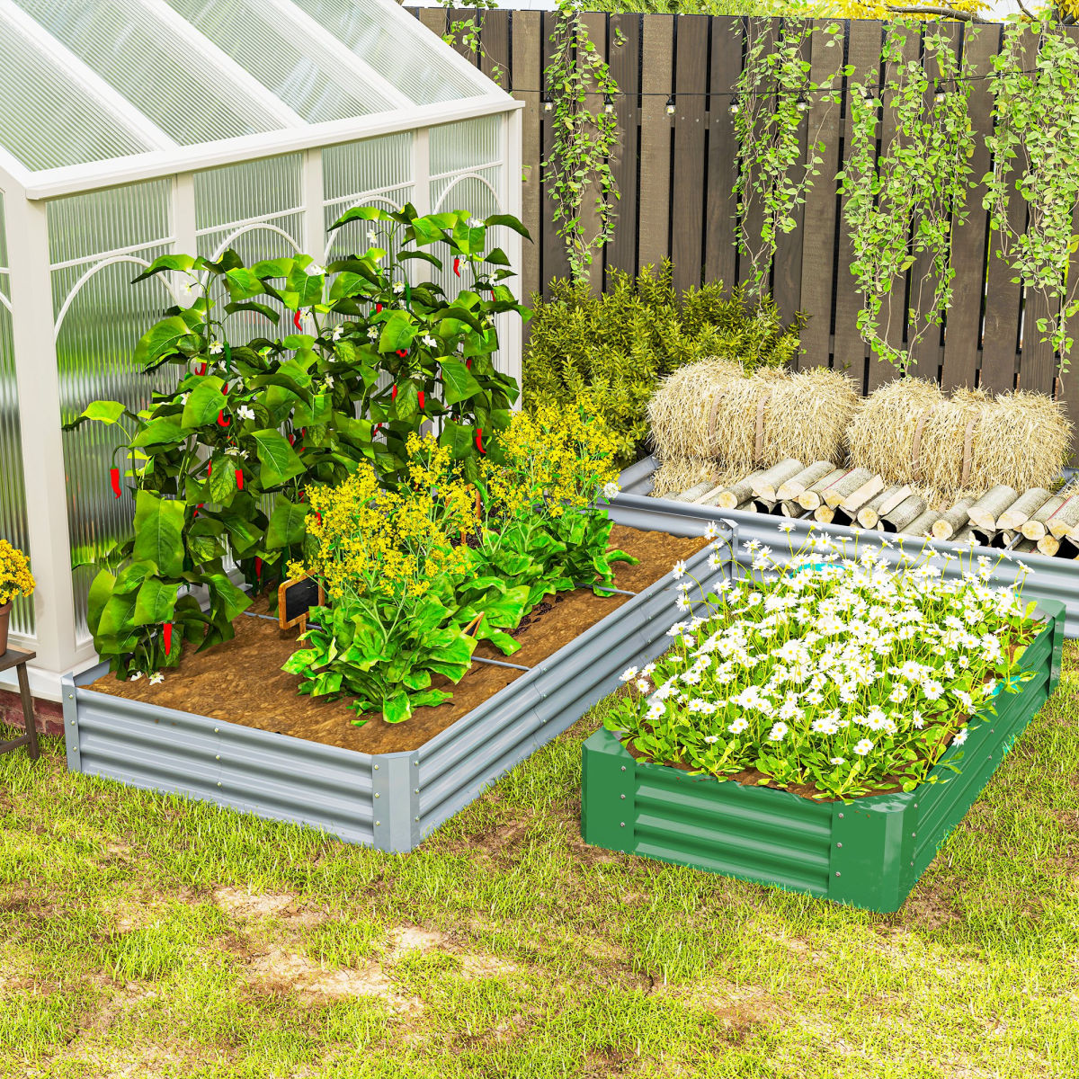 Outsunny Galvanised Raised Garden Bed 240x120x30cm, Silver Grey