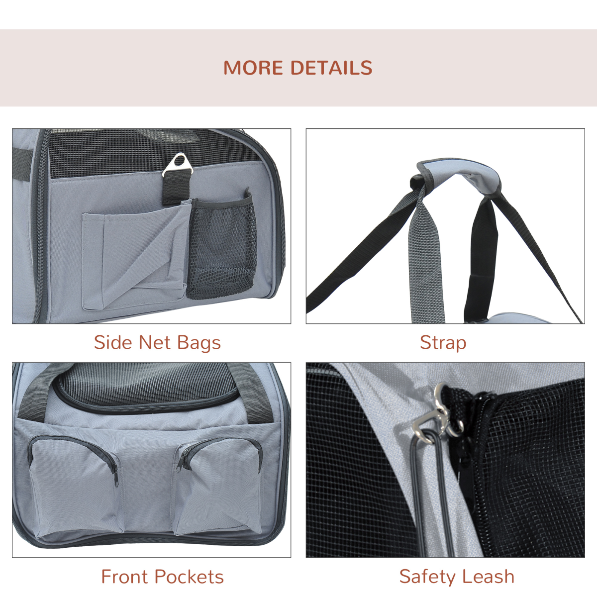 Pawhut Folding Pet Carrier Bag for Cats and X-Small Dogs, Mesh Top, Handles, Front and Side Pockets, Fits Front and Back Seats