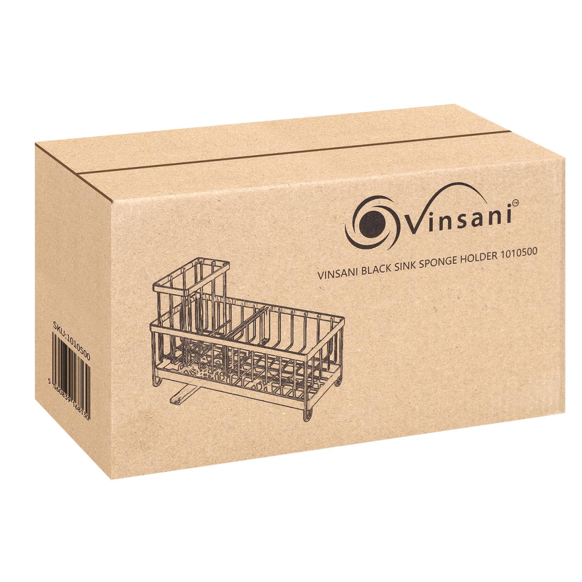 Vinsani Black Sink Sponge Holder with Removable Dividers and Compartments