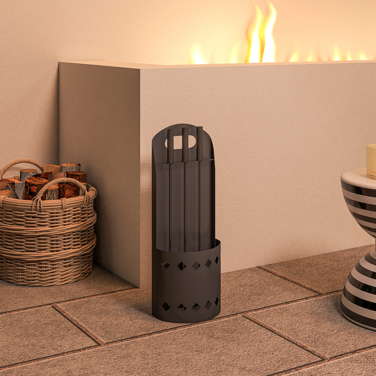 Outsunny 4-Piece Metal Fireplace Companion Set, Black
