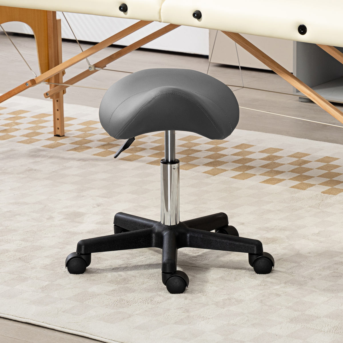 HOMCOM Adjustable Rolling Saddle Stool for Salon, Spa, Grey
