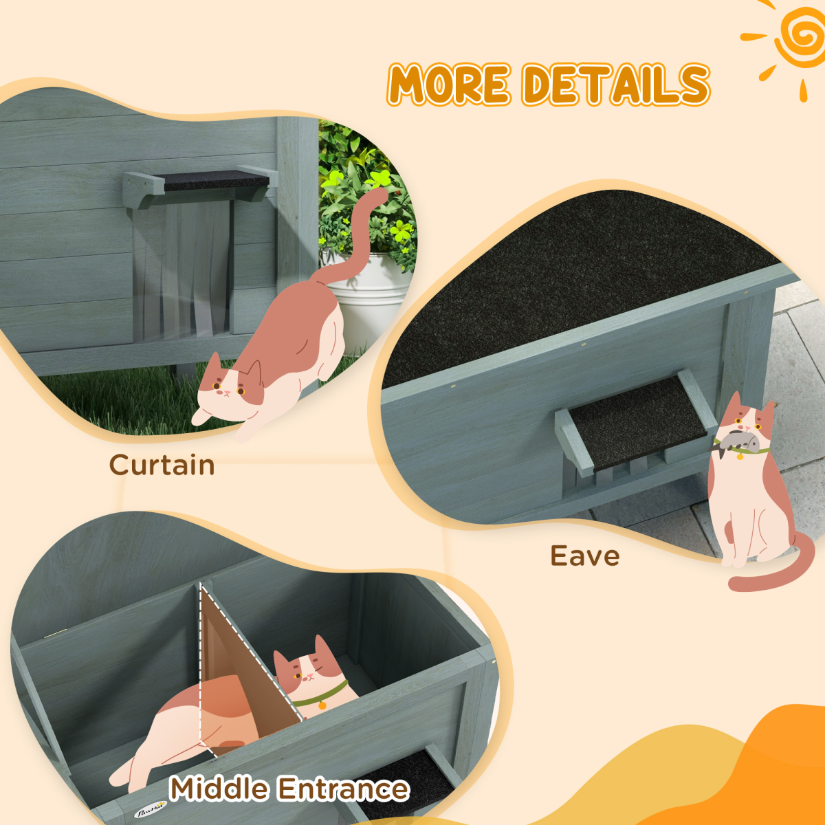 PawHut Outdoor Feral Cat House Insulated w/ Openable Roof - Charcoal Grey