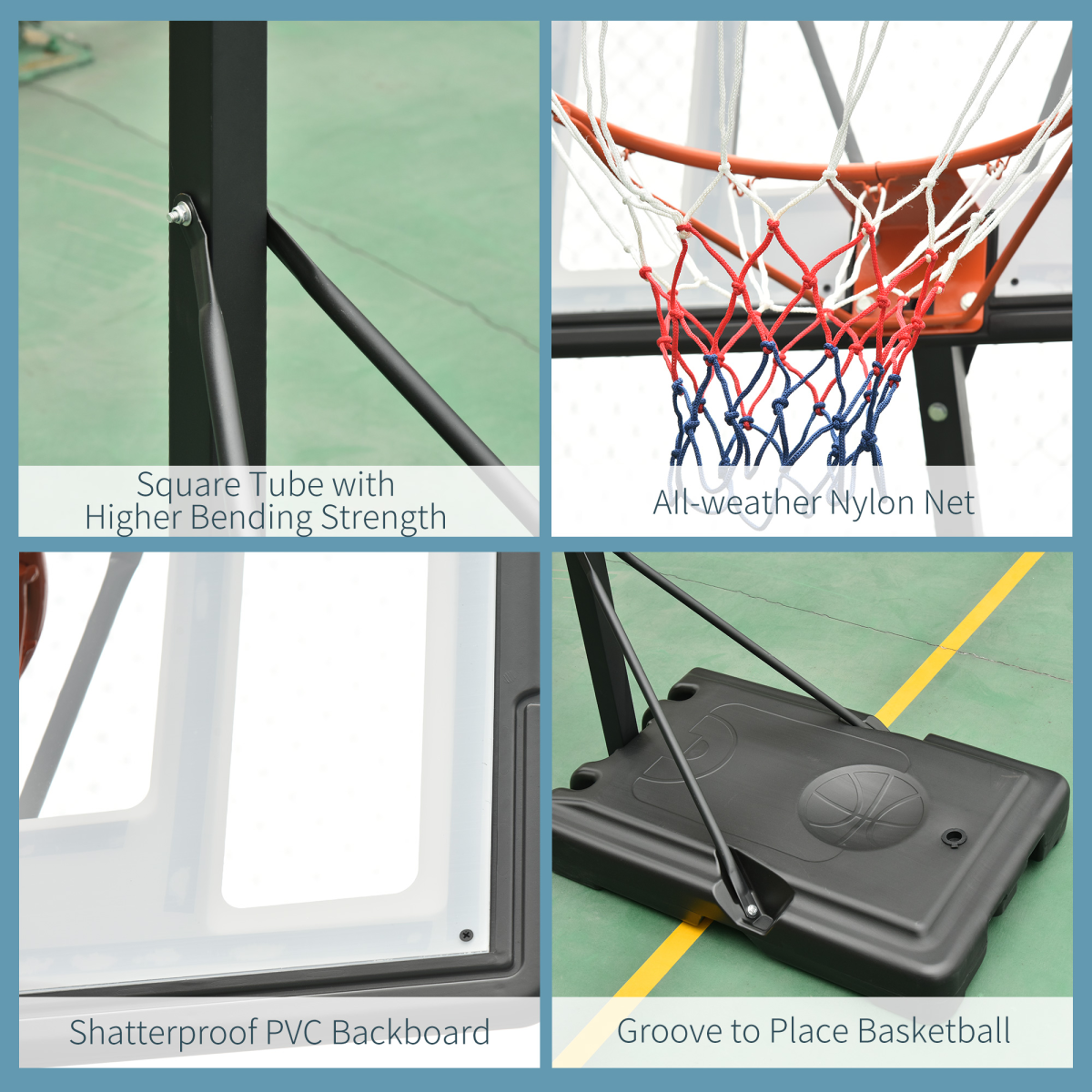 Freestanding Adjustable Basketball Hoop Stand with Wheels, 255-305cm