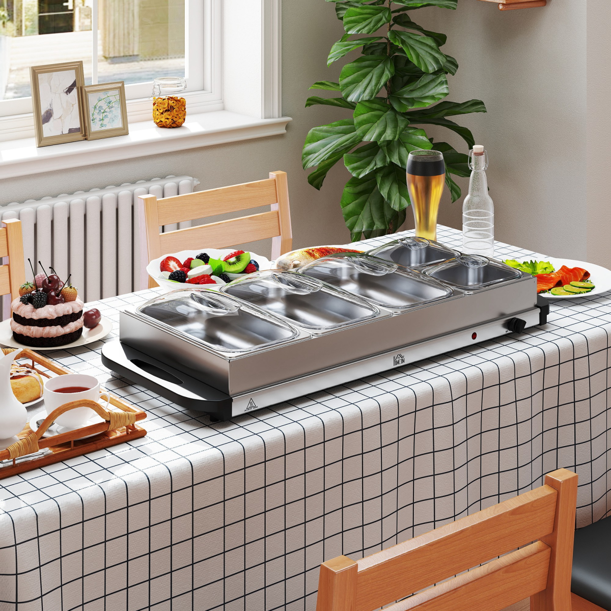HOMCOM 5-Tray Electric Food Warmer, 9.2L Buffet Server, Silver