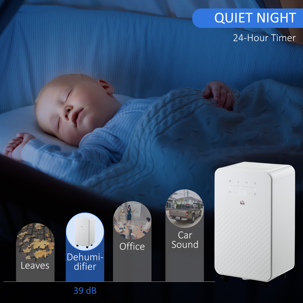 HOMCOM 10L/Day Quiet Dehumidifier with Purifier, 5 Modes, Timer