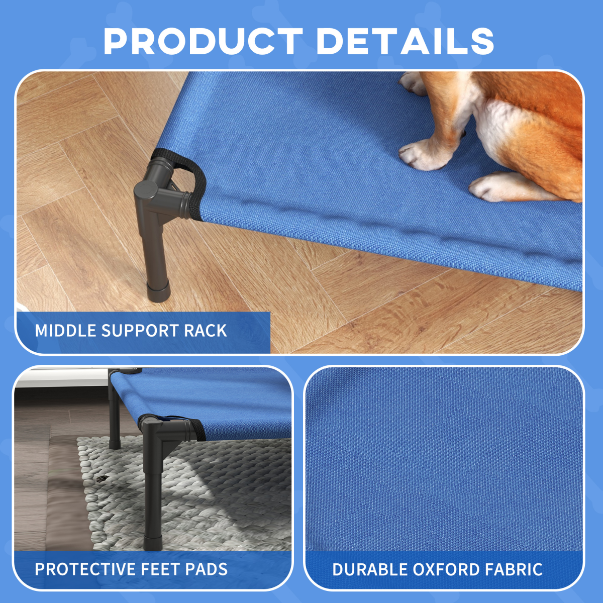 PawHut Elevated Pet Bed with Powder-Coated Metal Frame, Oxford Fabric, Indoor/Outdoor Folding Cot with Carry Bag