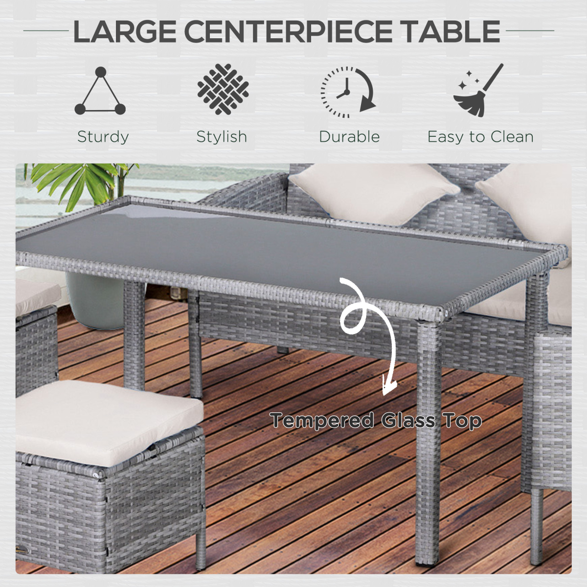 Outsunny 5-Piece Rattan Wicker Outdoor Patio Dining and Lounge Set with Table, Stools and Chaise Lounges
