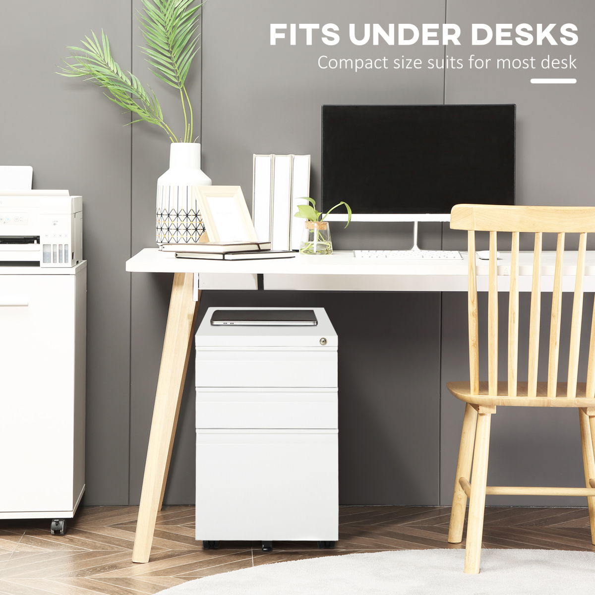 Mobile Lockable Steel Vertical File Cabinet with 3 Drawers and 5 Wheels