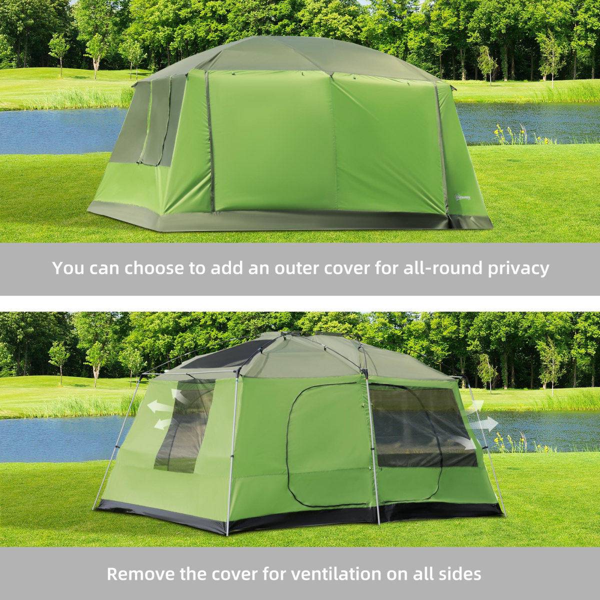 4-8 Person 2-Room Tunnel Camping Tent with Porch & Carry Bag