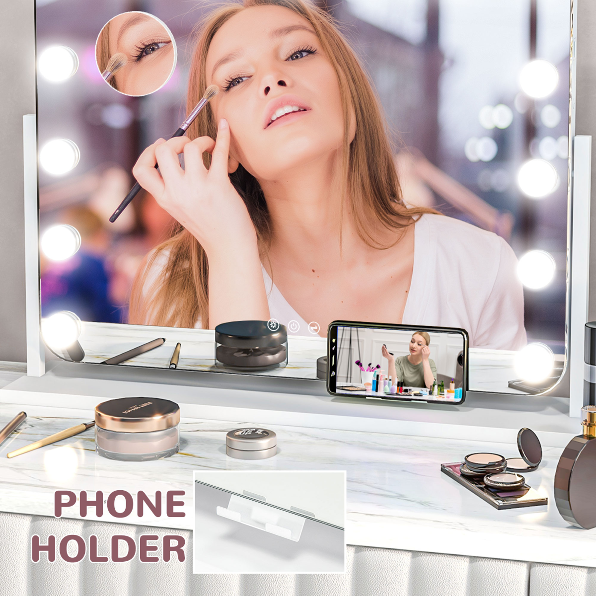 HOMCOM Hollywood Dimmable LED Makeup Mirror with 10x Magnifier, USB Port