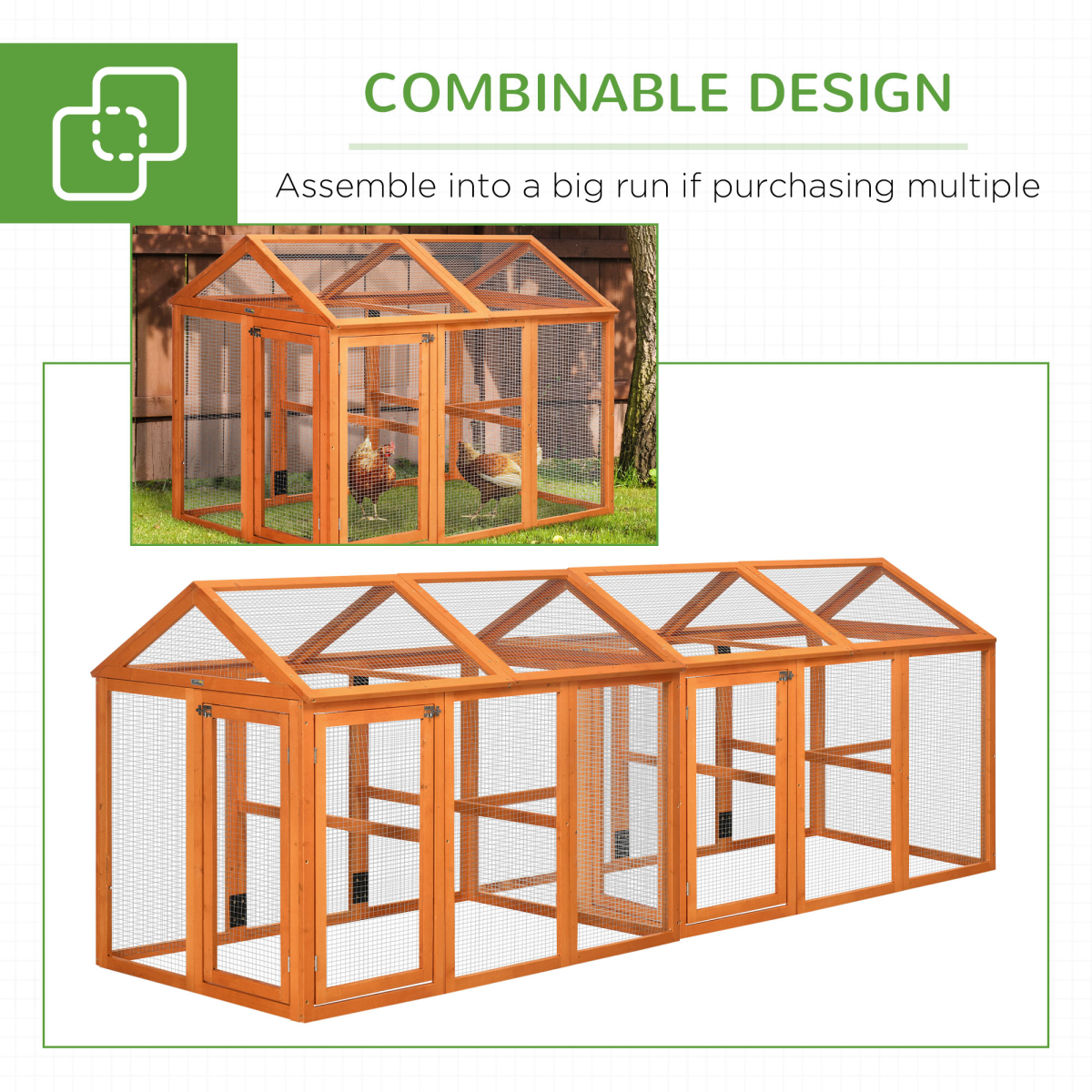 PawHut Wooden Chicken Run with Combinable Design, 3-6 Chickens