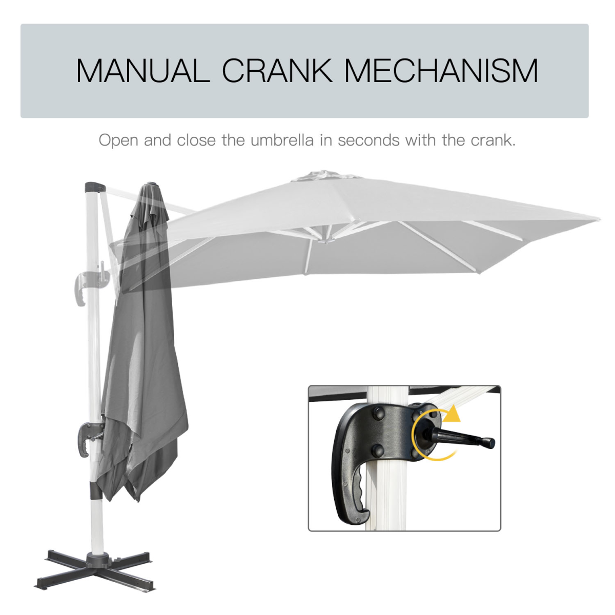 3 x 3(m) Cantilever Roma Parasol Garden Umbrella with Cross Base Grey