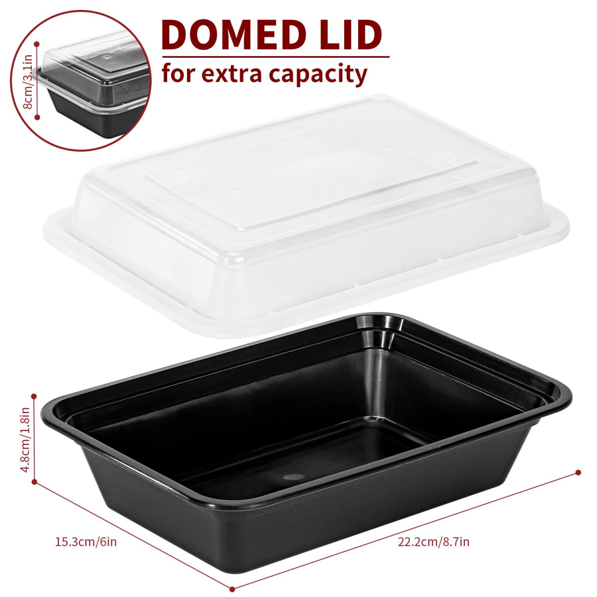 Vinsani 30 Pack 1 Compartment Meal Prep Containers, 28 oz, Airtight Leak-Resistant Lids, BPA-Free Plastic, Microwave Freezer Dishwasher Safe, Stackable Storage