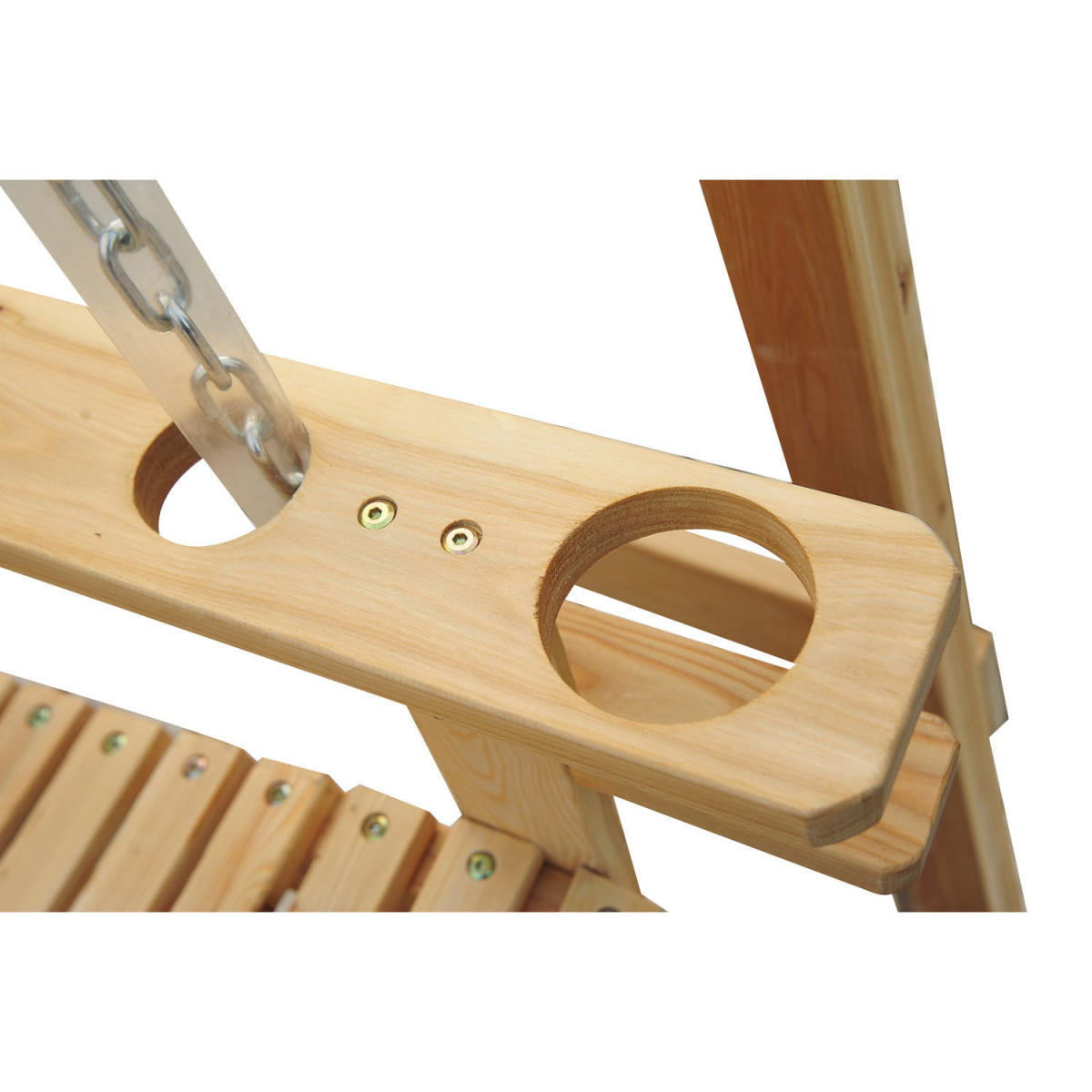 Outsunny 2-Seater Larch Wood Garden Swing Bench with Cup Trays