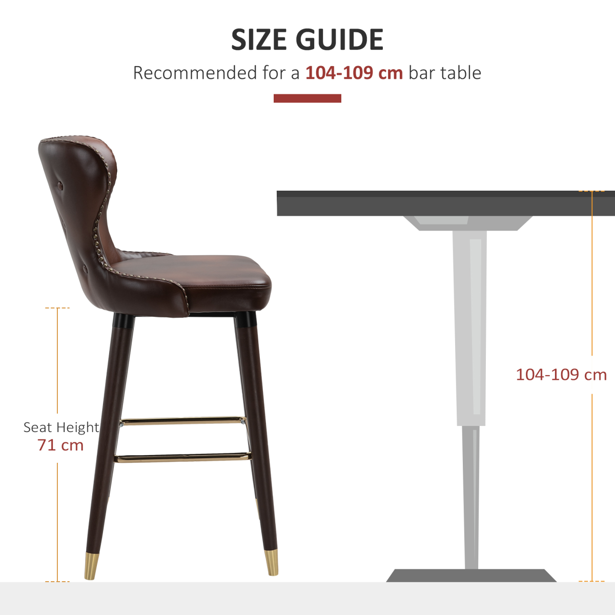 HOMCOM Set of 2 Brown PU Leather Bar Stools with High Back
