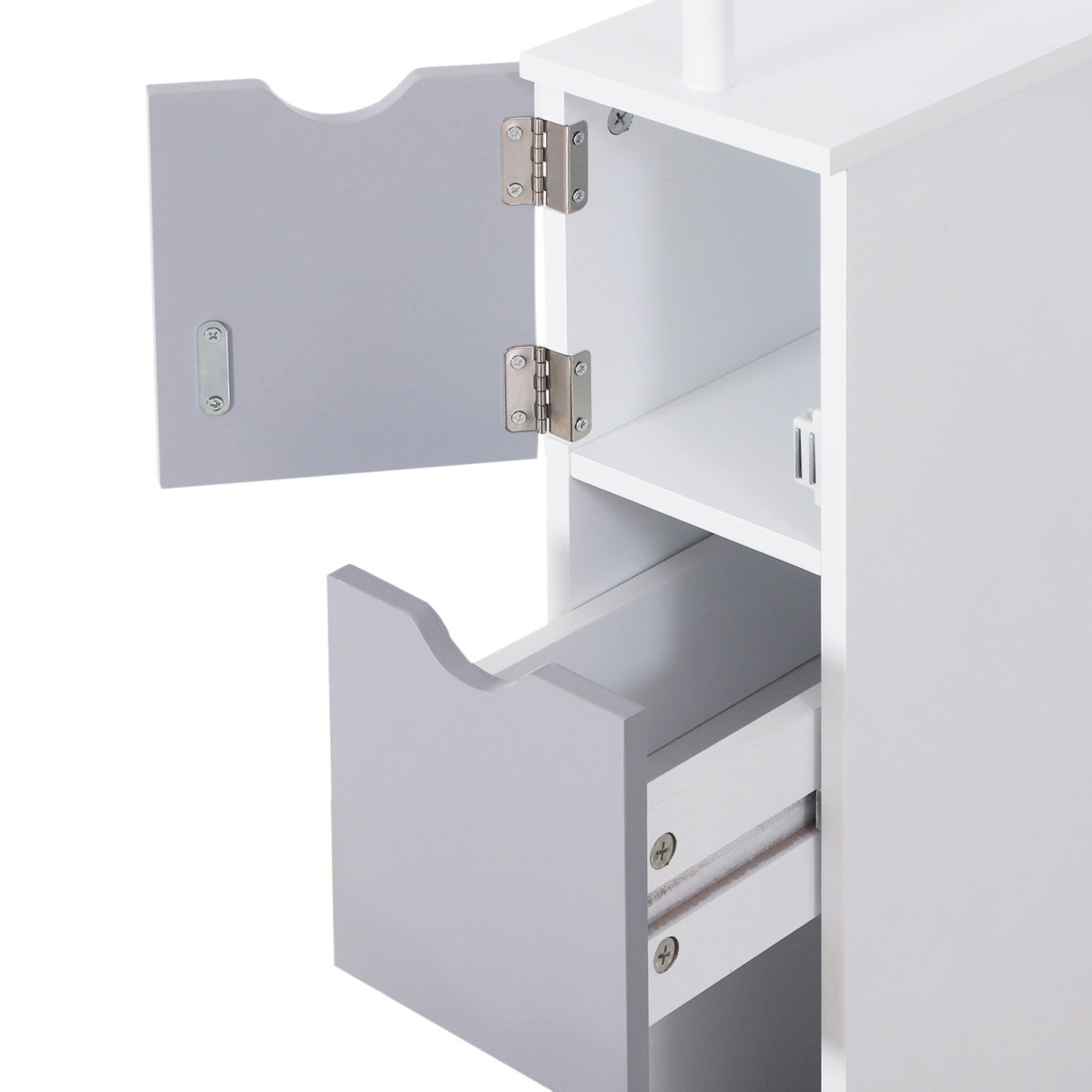 Tall Slim Bathroom Storage Cabinet with Shelves and Drawers, White