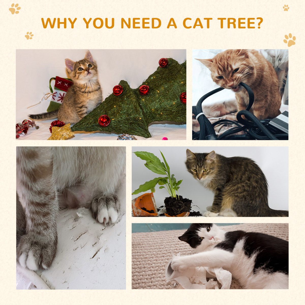 Pawhut 170CM Multi-Level Cat Tree Scratching Post with 3 Top Perches, 2 Condos, 2 Ladders and 3 Dangling Toys