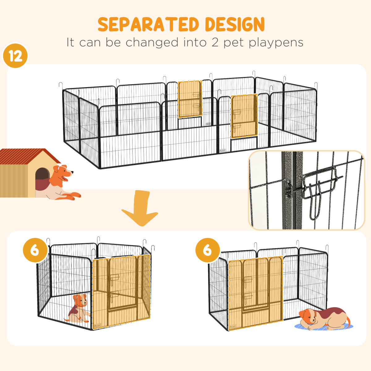 PawHut 12-Panel Steel Puppy Play Pen with Lockable Doors