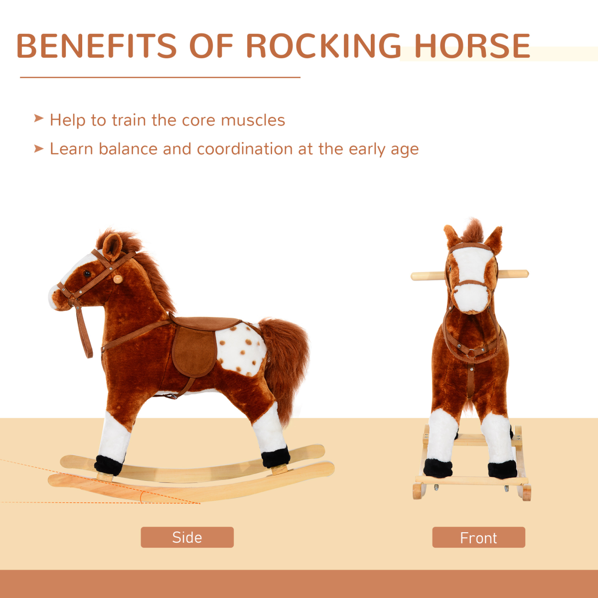 HOMCOM Plush Rocking Horse with Neigh Sound, Brown