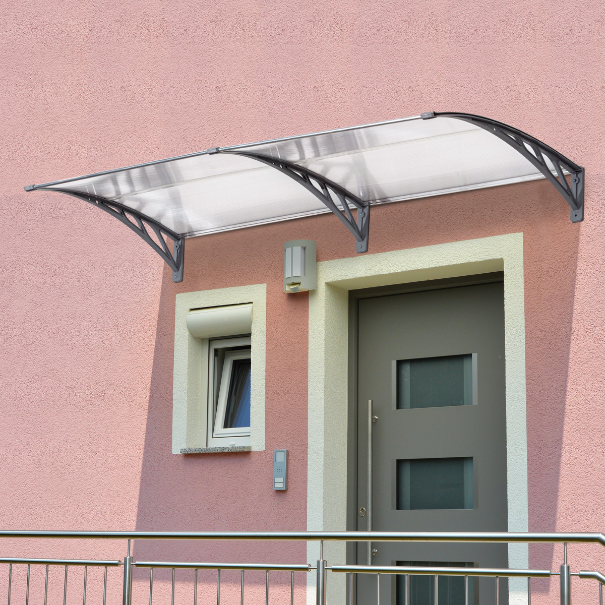 Outsunny Clear Polycarbonate Door Canopy Awning with UV-Resistant Layer, PP Bracket, Wall Mount Kit for Windows, Doorways and Balconies
