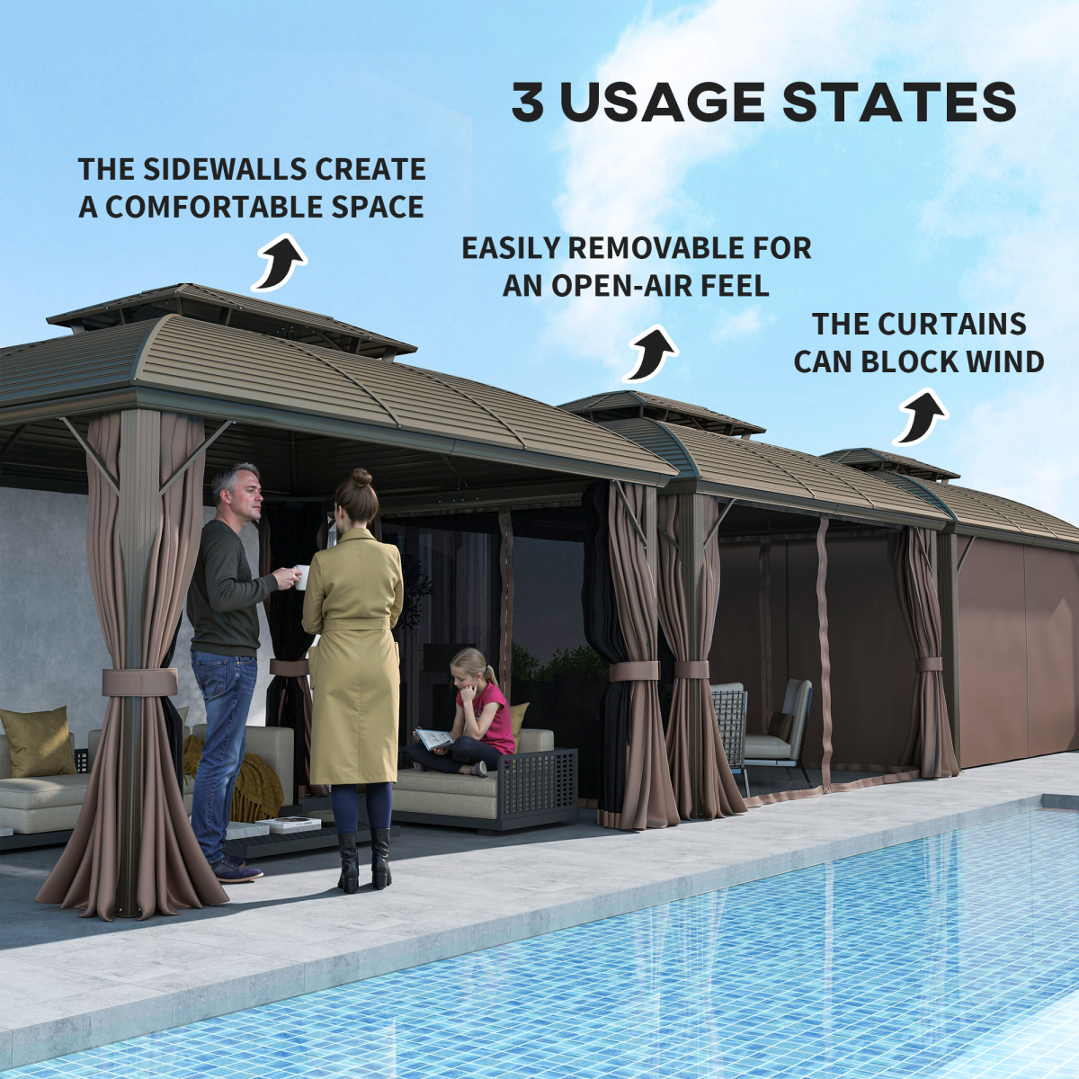 Outsunny 3.65 x 3m Aluminium Outdoor Gazebo with Hardtop Double Roof