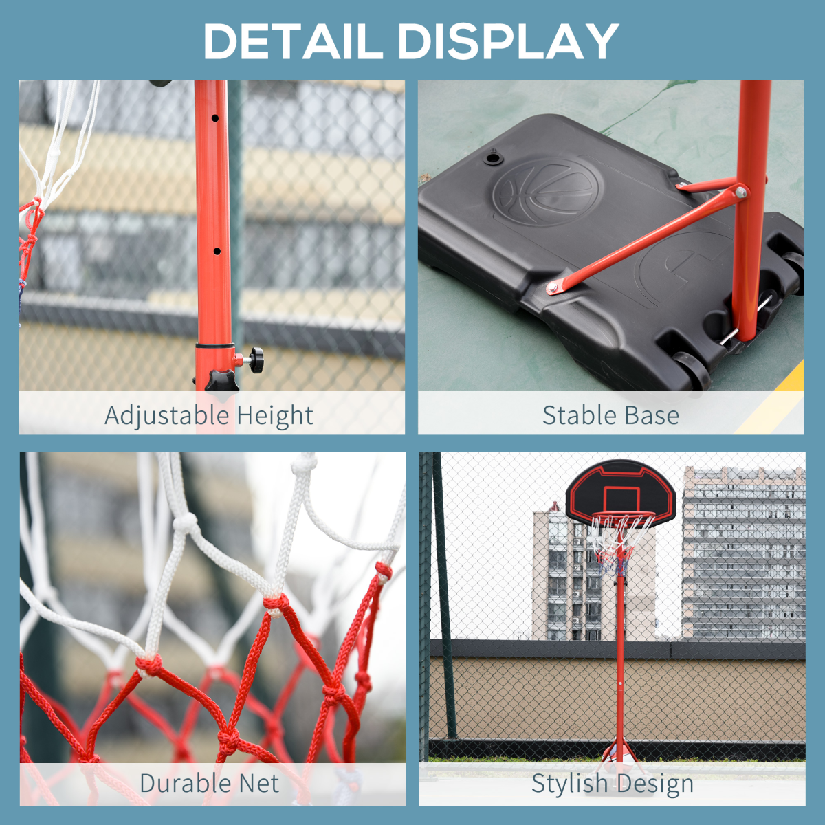 Adjustable Kids Basketball Hoop with Backboard, Wheels