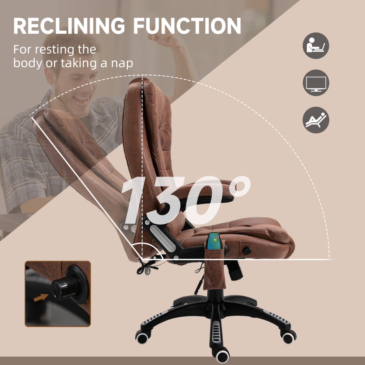 Executive Reclining Chair with Heating Massage Points, Brown