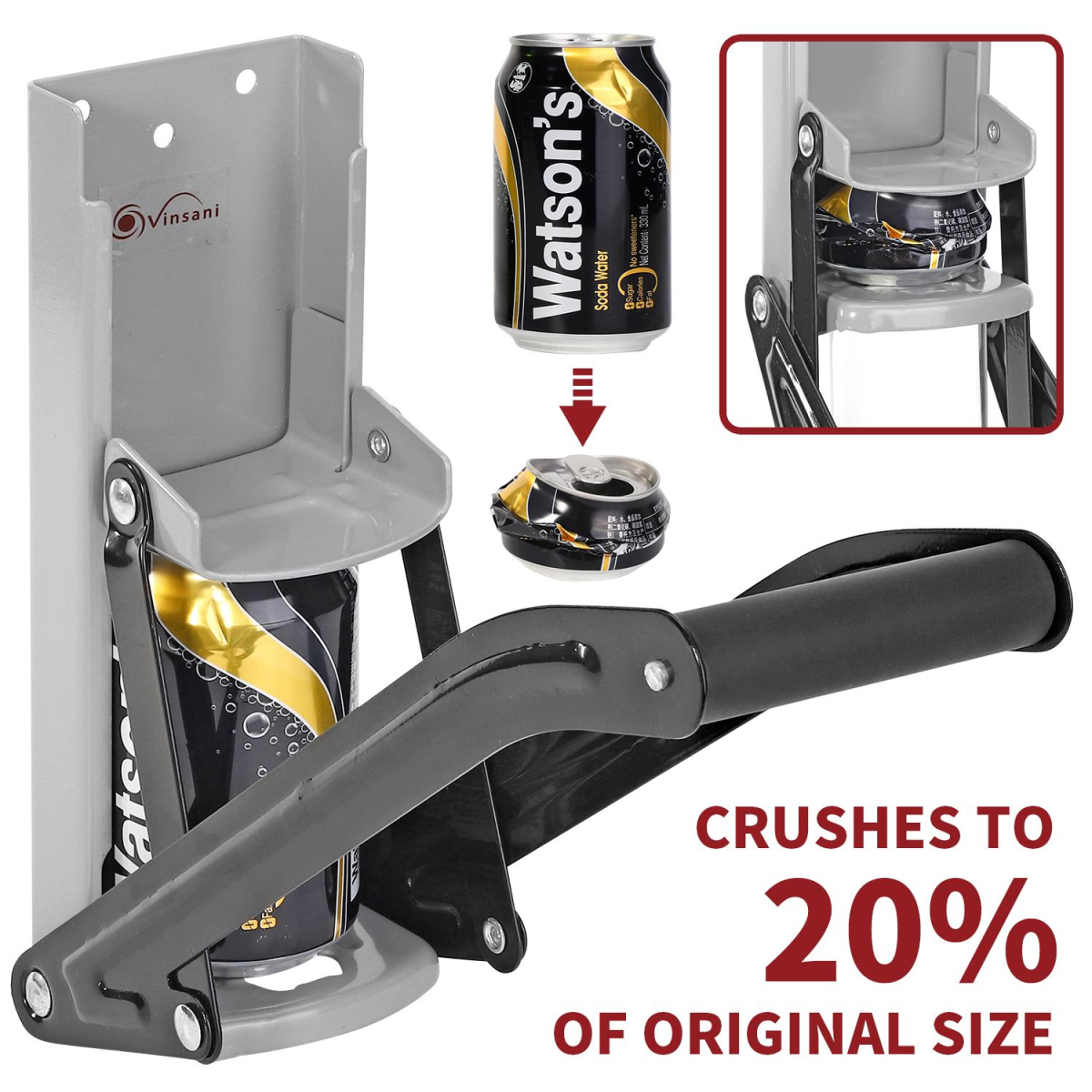 Vinsani 2-in-1 Can Crusher with Built-In Bottle Opener