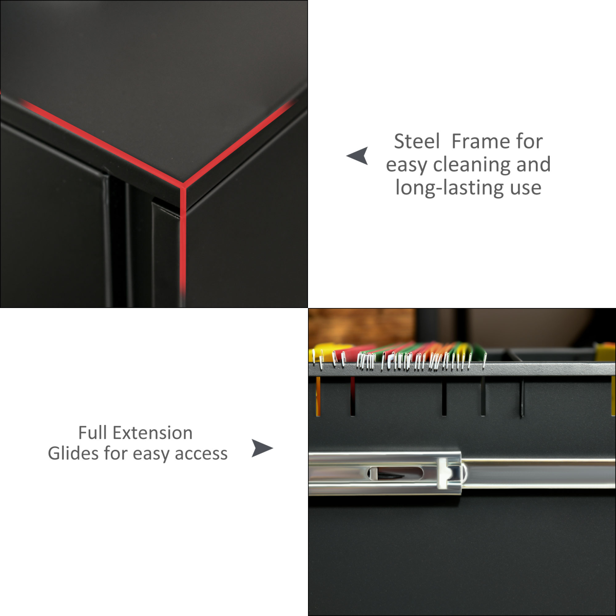 Mobile Lockable File Cabinet with Hanging File Storage for A4, Letter, and Legal Files, Black
