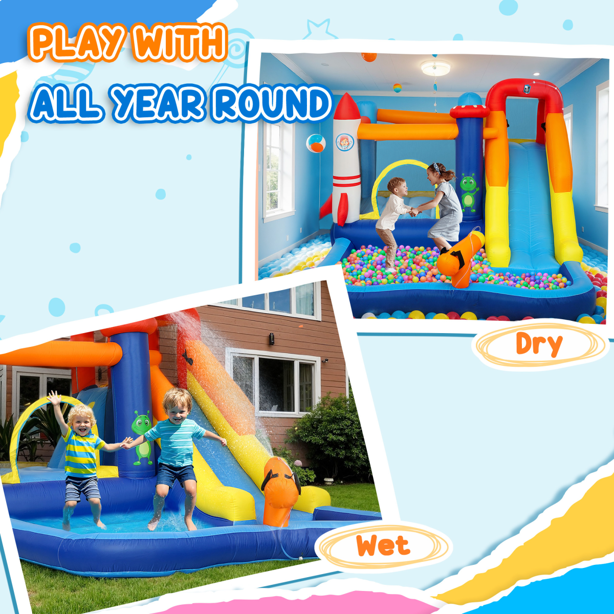 AIYAPLAY 5-in-1 Inflatable Water Slide Bouncy Castle with 550W Blower
