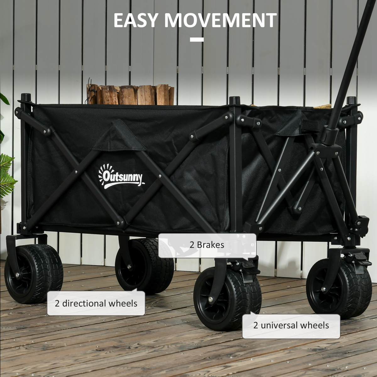 Outsunny Foldable Garden Cart Outdoor Utility Wagon with Carry Bag, Black