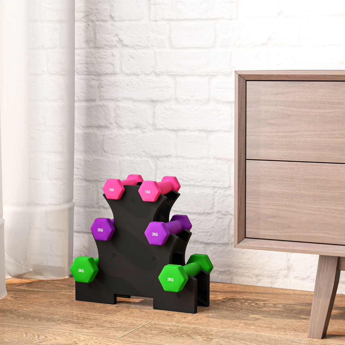 SPORTNOW Hex Dumbbells Set with Rack, 2 x 1kg, 2 x 2kg, 2 x 3kg