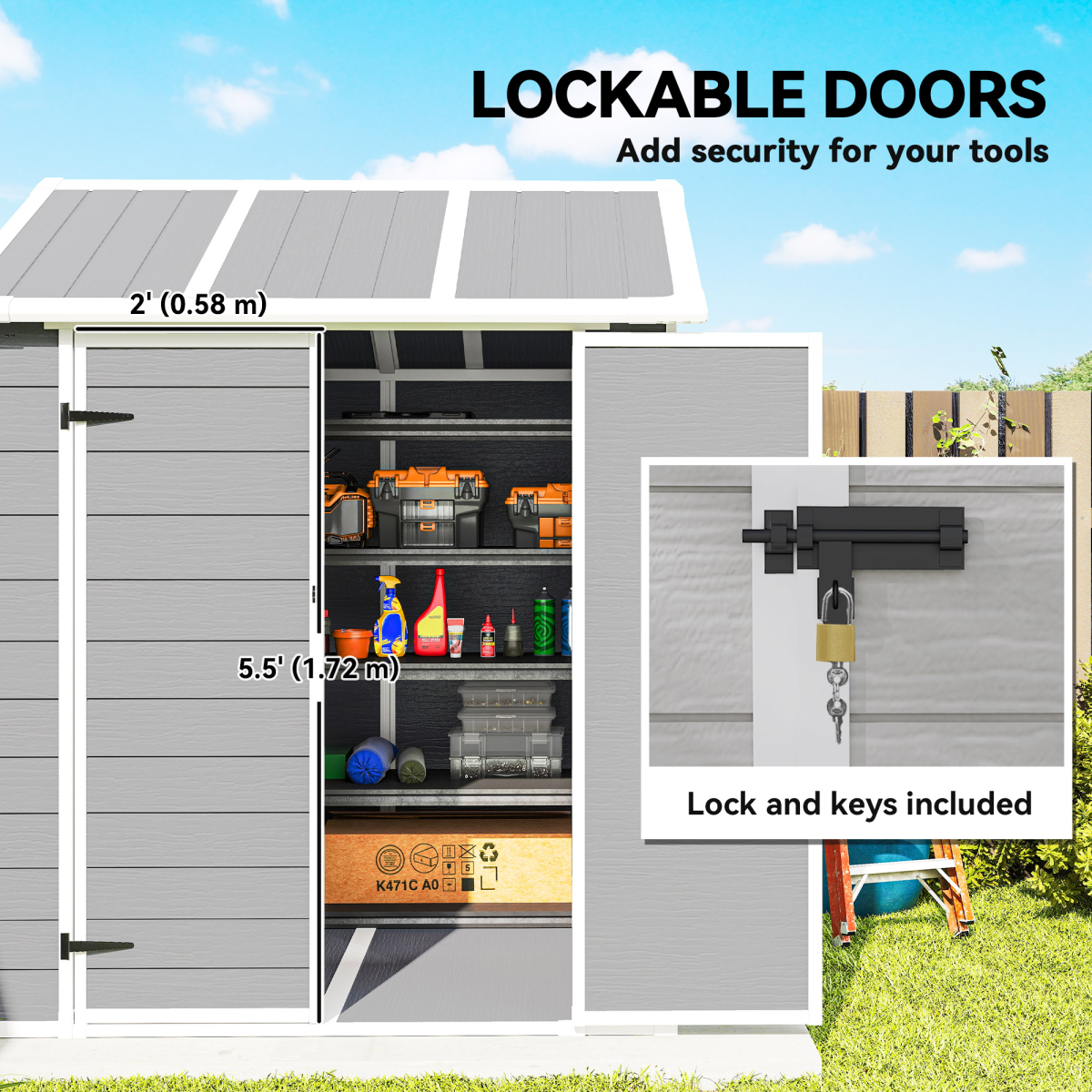 Outsunny 6 x 6ft Grey Plastic Garden Shed with Floor, Window & Vents