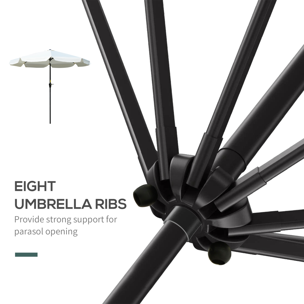Outsunny 2.66m Patio Umbrella Parasol, Cream White, Scalloped Edge, Crank Lift, Tilting Canopy