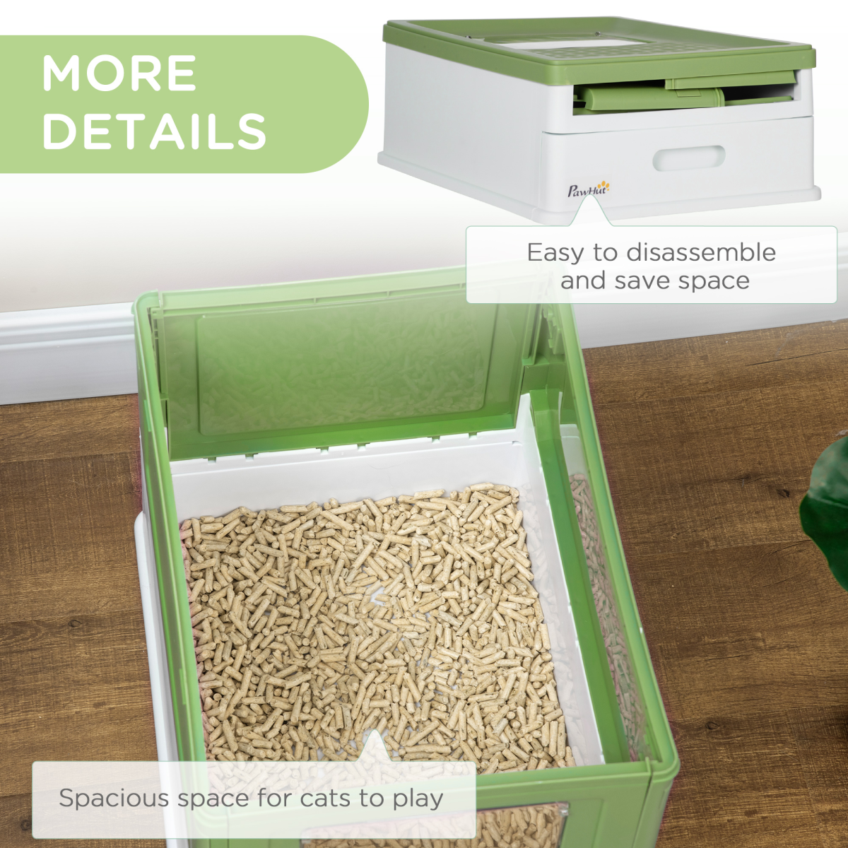 PawHut Enclosed Top-Entry Cat Litter Box with Scoop, Lime Green