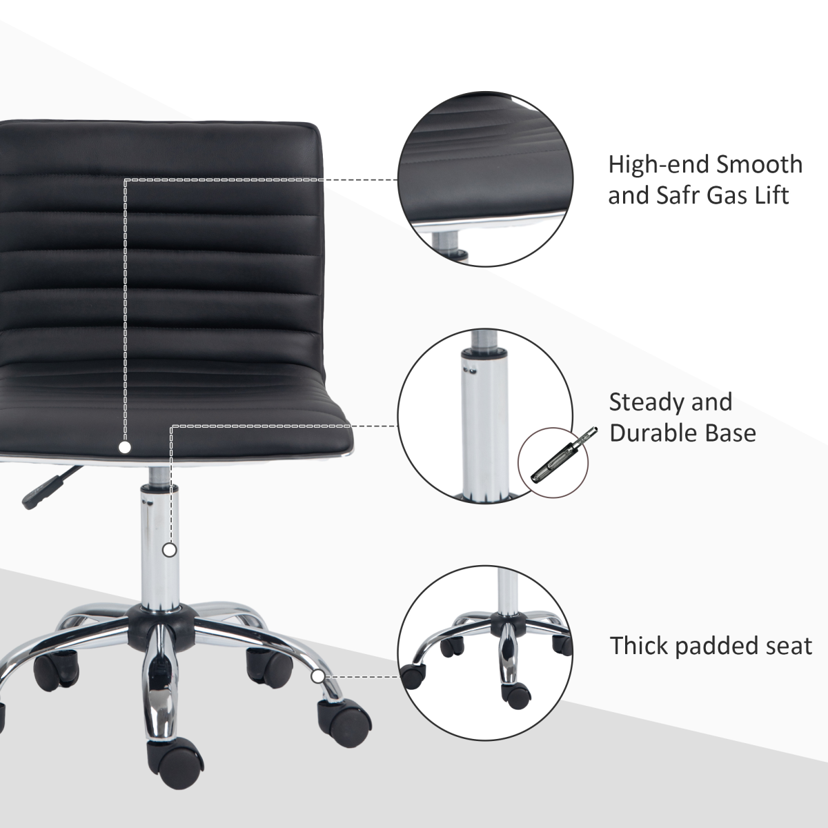 HOMCOM Armless Mid-Back PU Leather Adjustable Swivel Office Chair Black