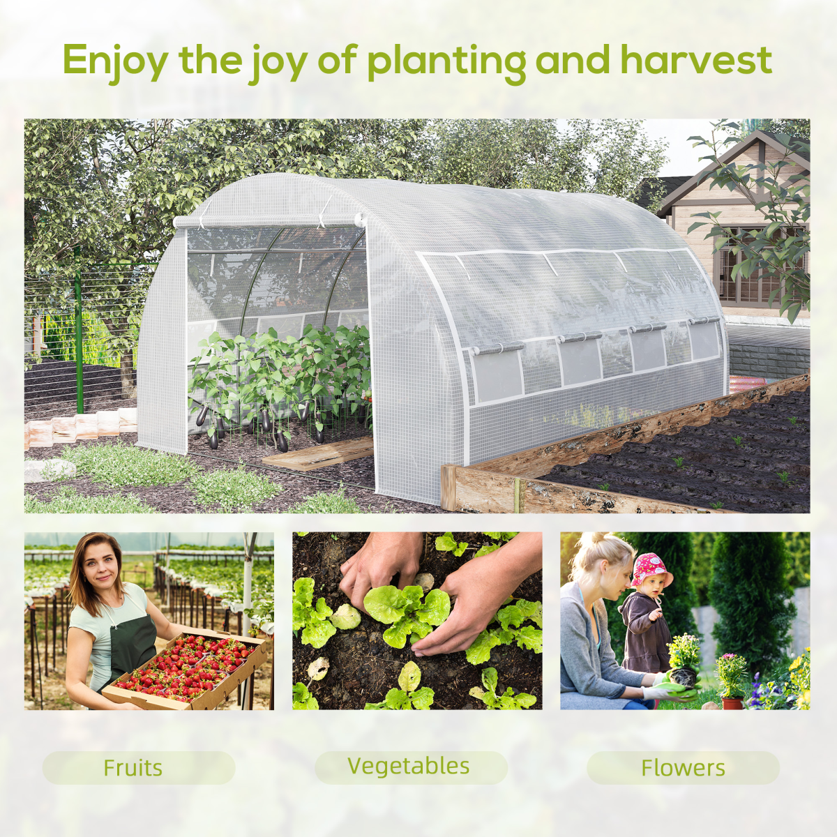 3.9 x 3 x 2 m Walk-In Greenhouse Polytunnel with Steel Frame, Windows and Door