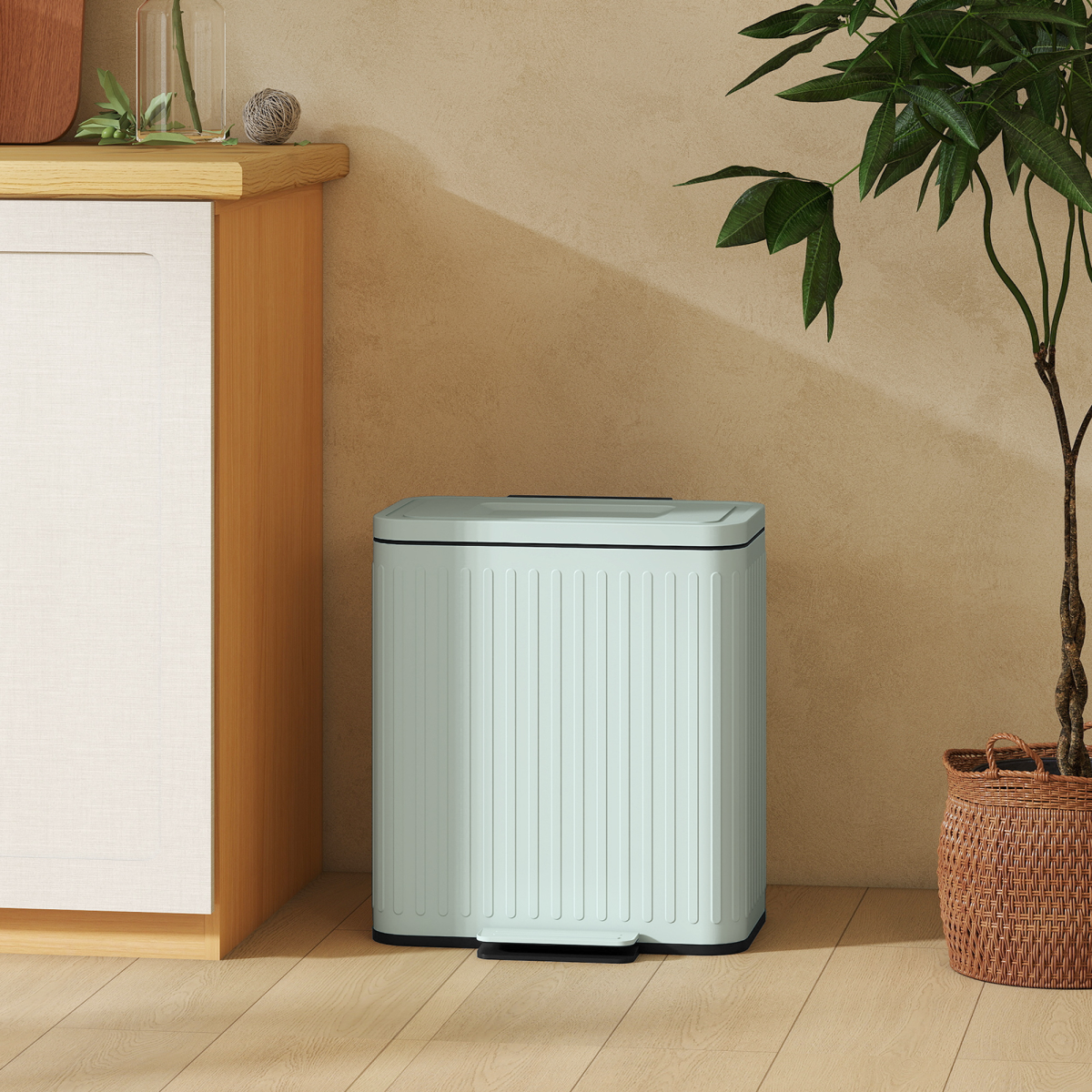 HOMCOM 2 x 20L Double Pedal Rubbish Bin with Soft-Close Lid, Green