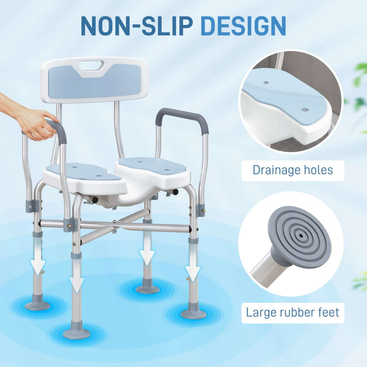 HOMCOM Adjustable Padded Bath Chair with Slotted Seat