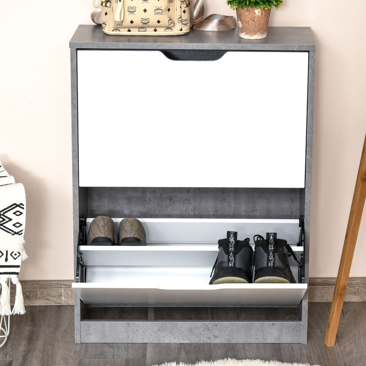 Two Drawer Shoe Cabinet Home Storage Organiser Groove Handles Hallway HOMCOM