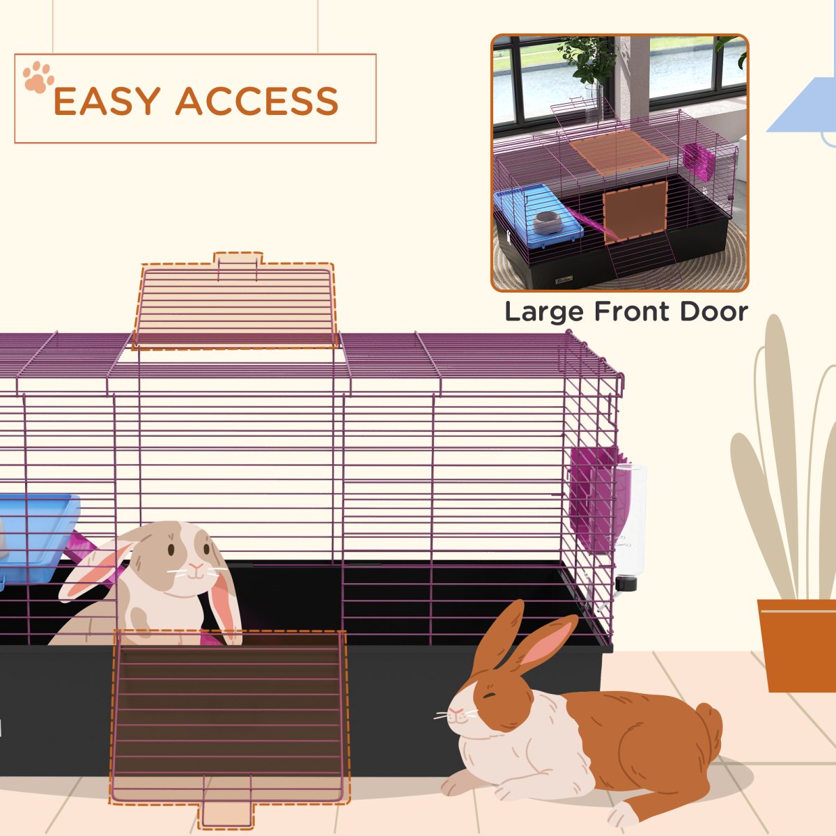 PawHut Small Animal Cage for Rabbits, Guinea Pigs & More, Black