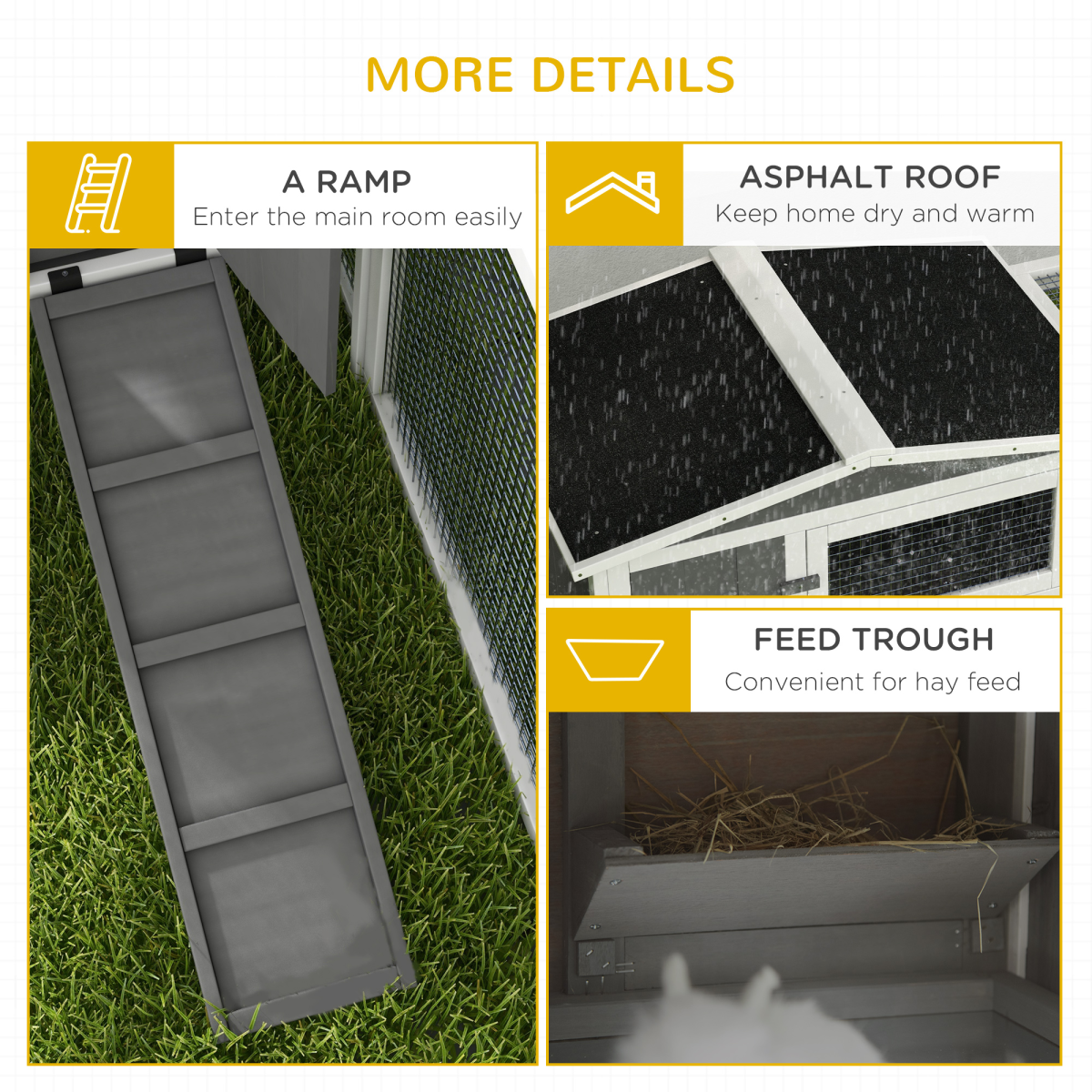 PawHut Outdoor Rabbit Hutch and Run with Slide-Out Tray, Detachable Run, Ramp, Fir Wood, 156 x 58 x 68cm