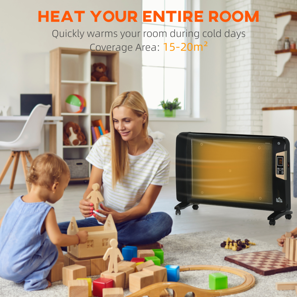 HOMCOM Electric Space Heater with Adjustable Thermostat 15-40C, 1000W/2000W, 12-Hour Timer, Remote Control, Black