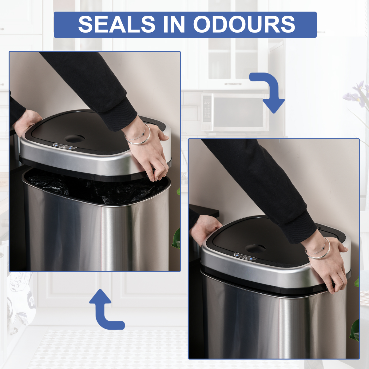 Sensor Bin, 58L, Touch-Free Motion Sensor, Mirror Stainless Steel and ABS Plastic