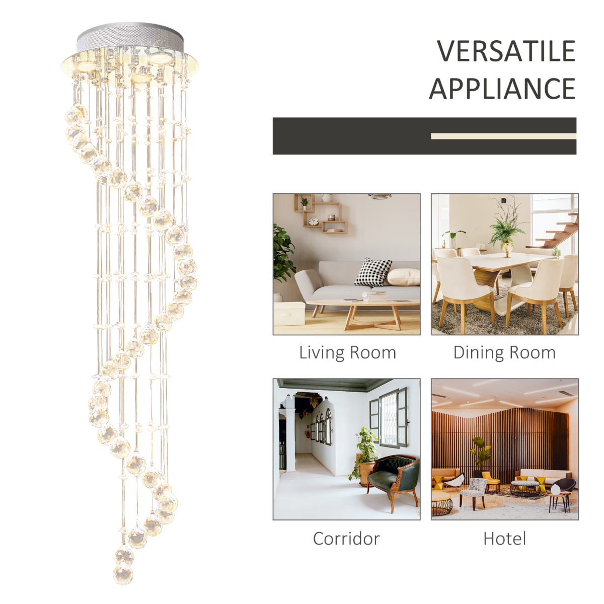 HOMCOM Crystal Chandelier 160 Octagons with Glass Crystals, Polished Chrome Finish