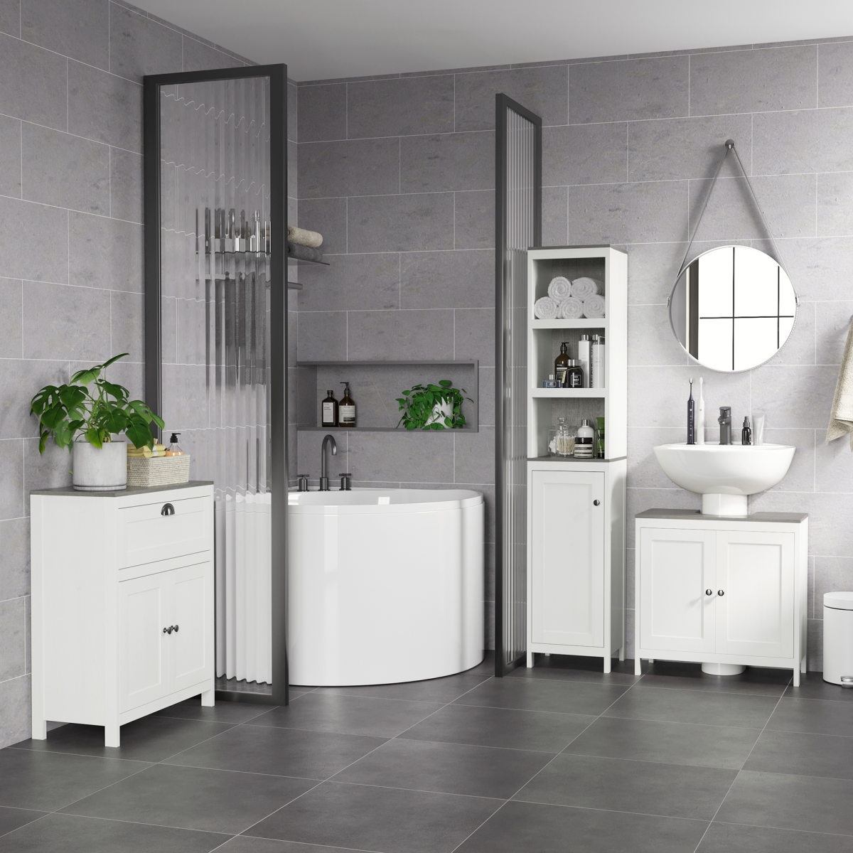 Kleankin Freestanding Under Sink Bathroom Cabinet with Doors, White