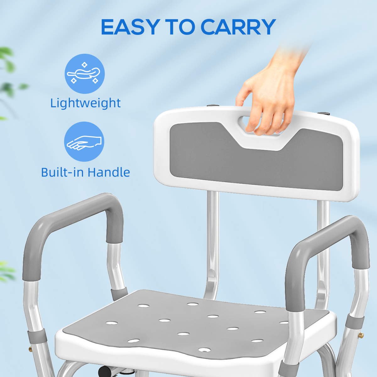 HOMCOM Adjustable Padded Bath Stool with Arms and Back