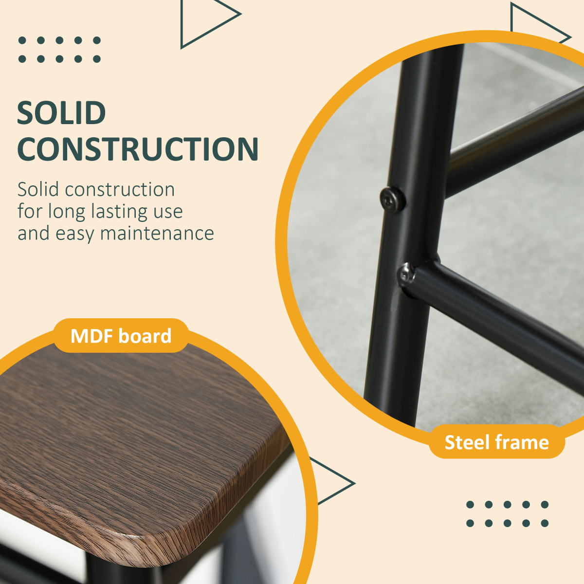 HOMCOM Bar Set with 1 Table and 2 Stools, Metal Frame, Black and Oak