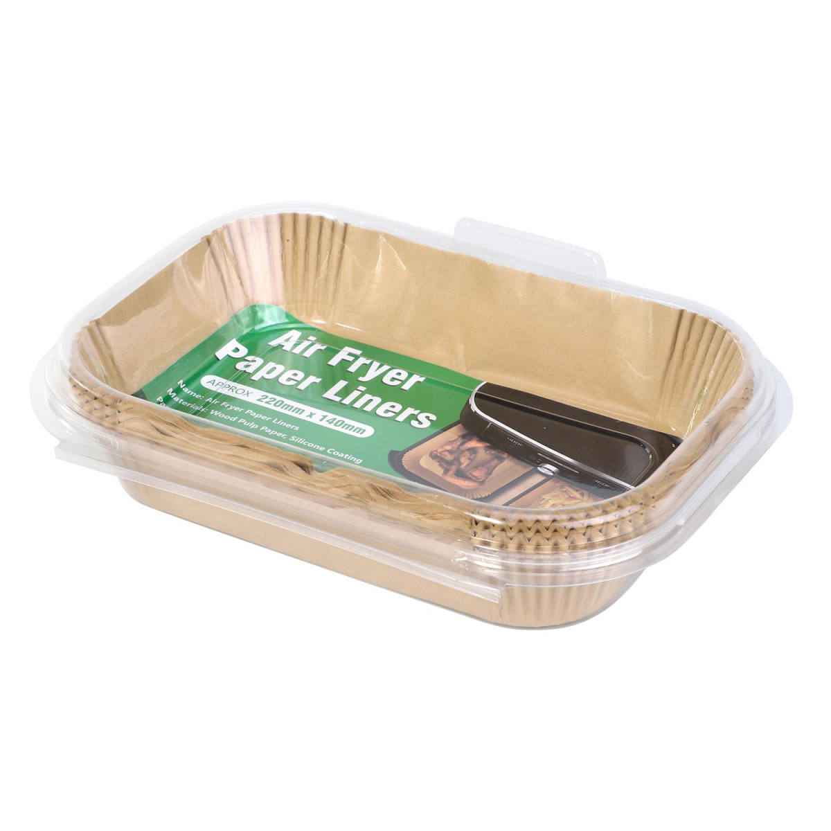 Vinsani 100 Pack Air Fryer Paper Liners, Non-Stick, Greaseproof, 21.8 x 14 cm, Wood Pulp with Silicone Coating